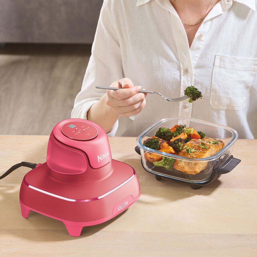 ninja crispi 4-in-1 draagbare kleine glazen airfryer – cherry crush fn101ukdr