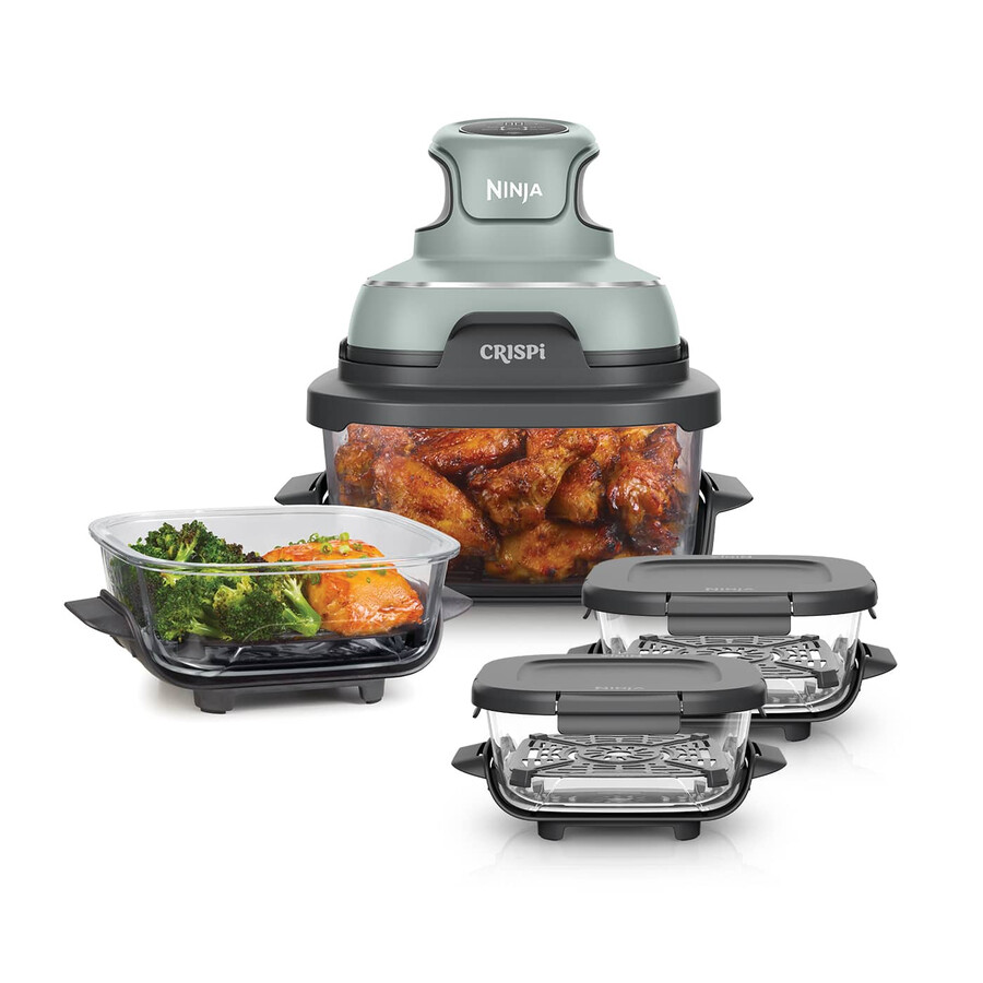 ninja crispi 4-in-1 draagbare glazen airfryer maaltijdvoorbereidingsset - saliegroen