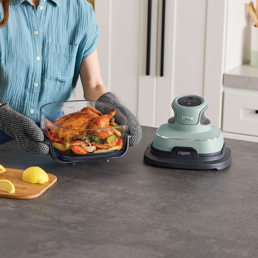 ninja crispi 4-in-1 draagbare glazen airfryer maaltijdvoorbereidingsset - saliegroen