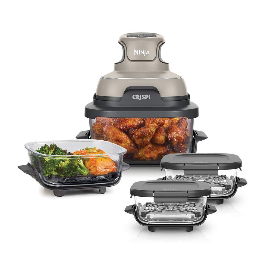 ninja crispi 4-in-1 draagbare glazen airfryer maaltijdvoorbereidingsset - steen
