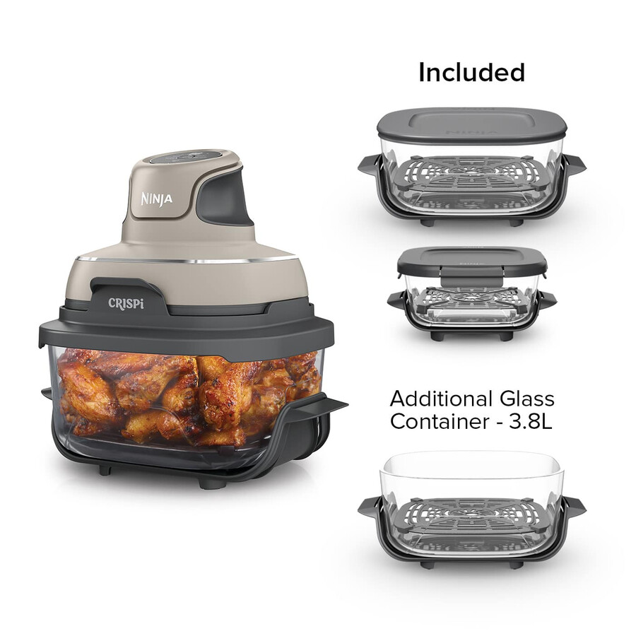 ninja crispi 4-in-1 draagbare glazen heteluchtfriteuse - steen - familieset
