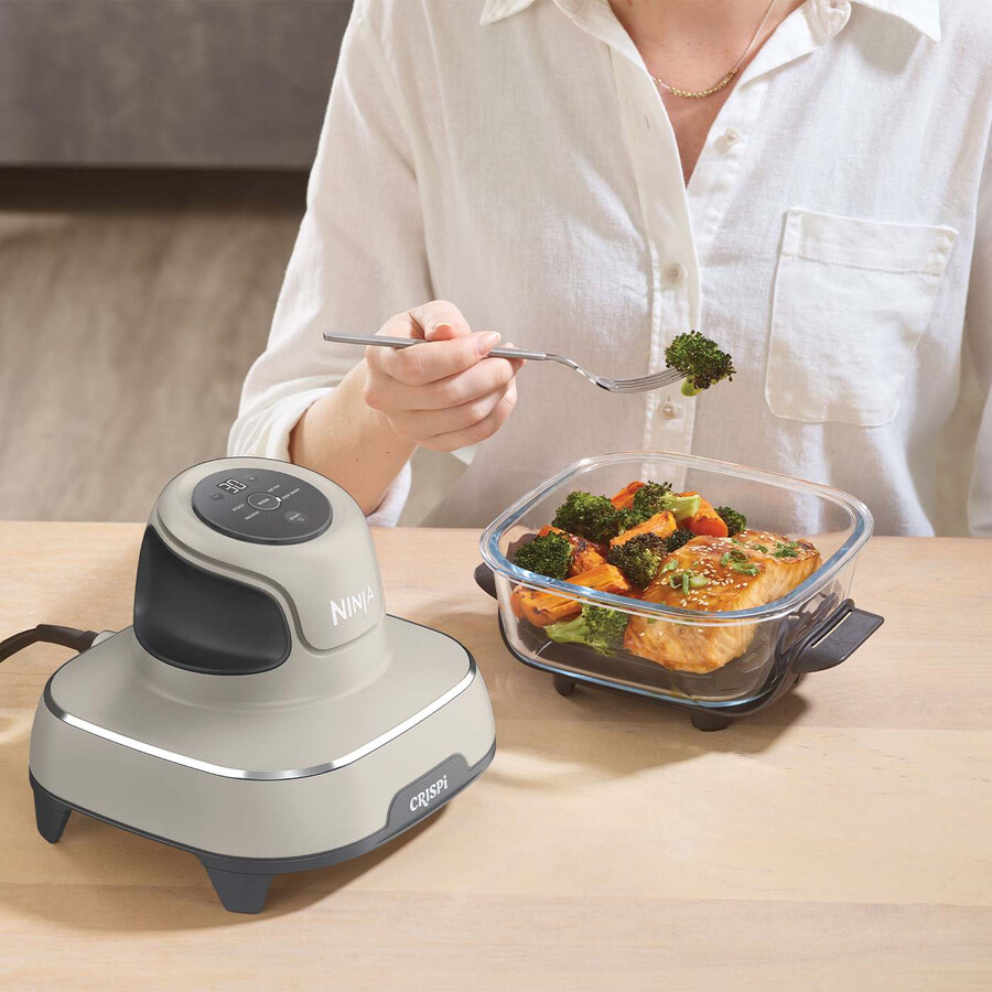 ninja crispi 4-in-1 draagbare glazen heteluchtfriteuse - steen - familieset