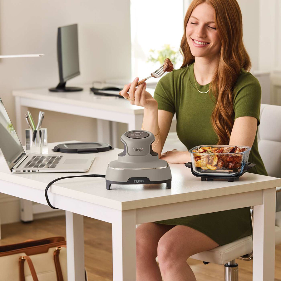 ninja crispi 4-in-1 draagbare glazen heteluchtfriteuse - steen - familieset