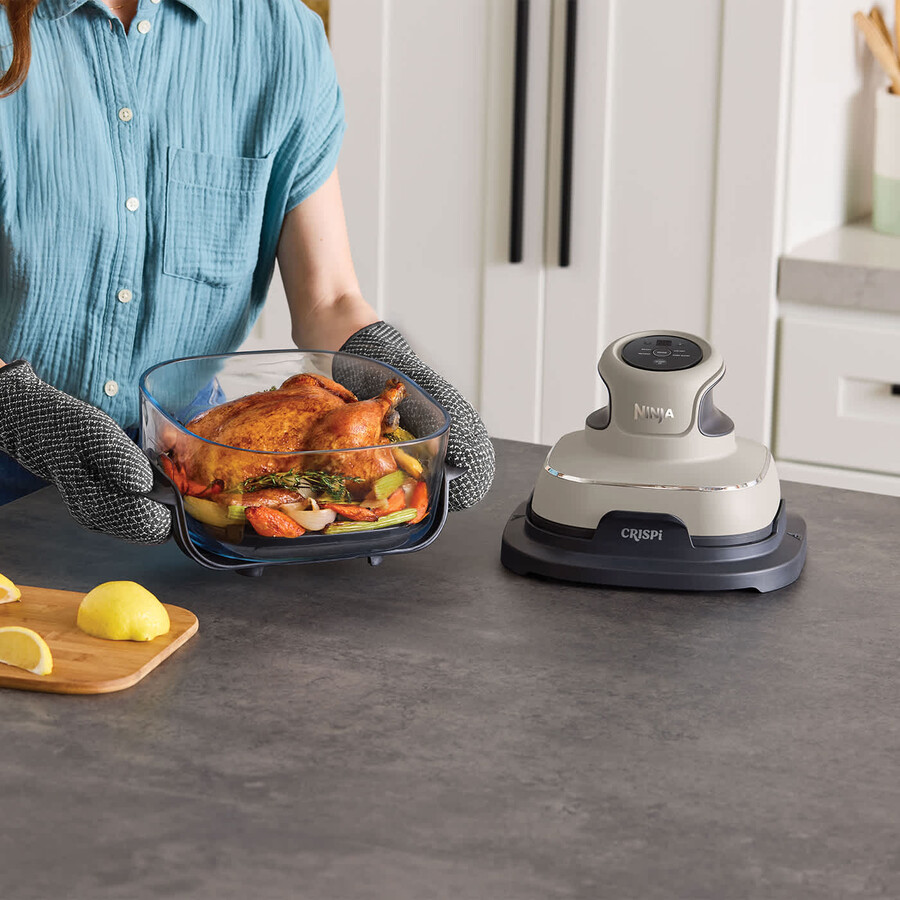 ninja crispi 4-in-1 draagbare glazen heteluchtfriteuse - steen - familieset