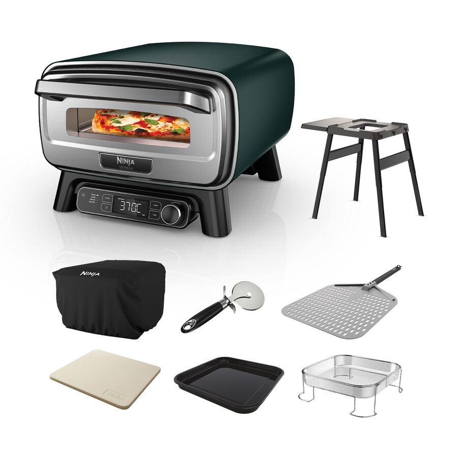 elektrische pizzaoven en airfryer voor buiten – british racing green met standaard