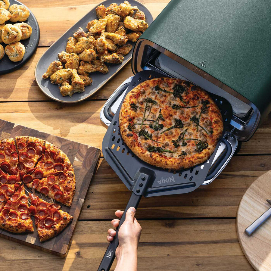 elektrische pizzaoven en airfryer voor buiten – british racing green met standaard
