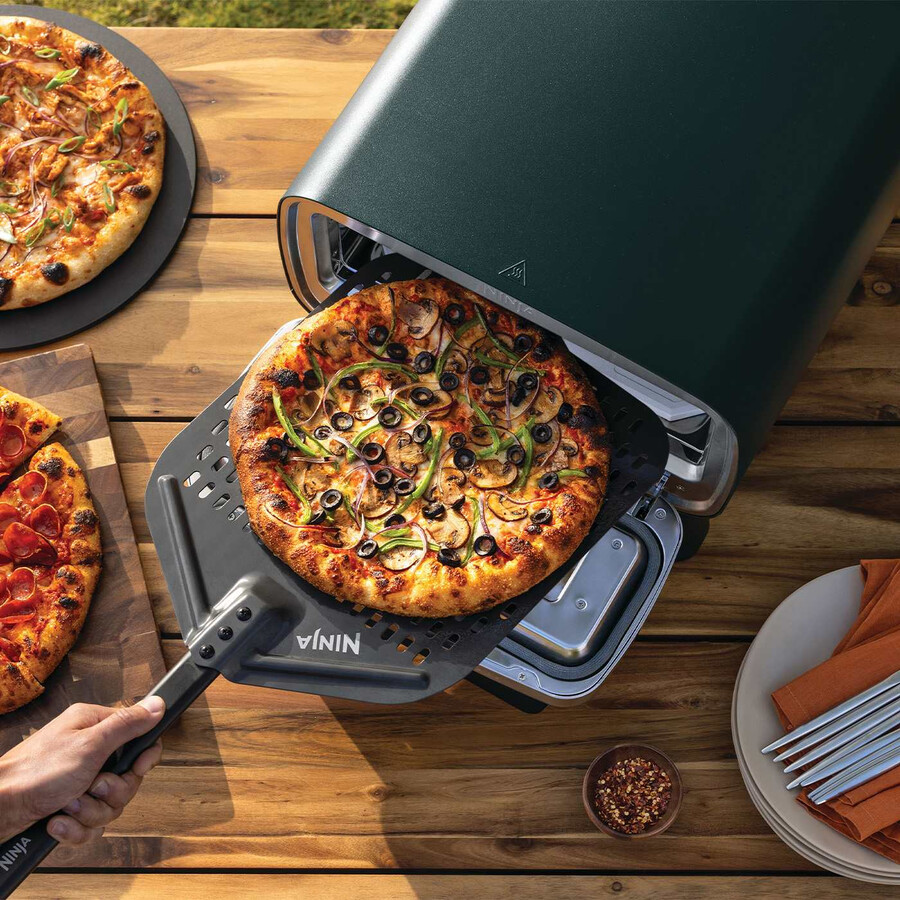 elektrische pizzaoven en airfryer voor buiten – british racing green met standaard