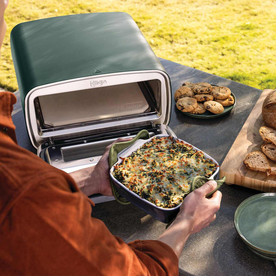 elektrische pizzaoven en airfryer voor buiten – british racing green met standaard
