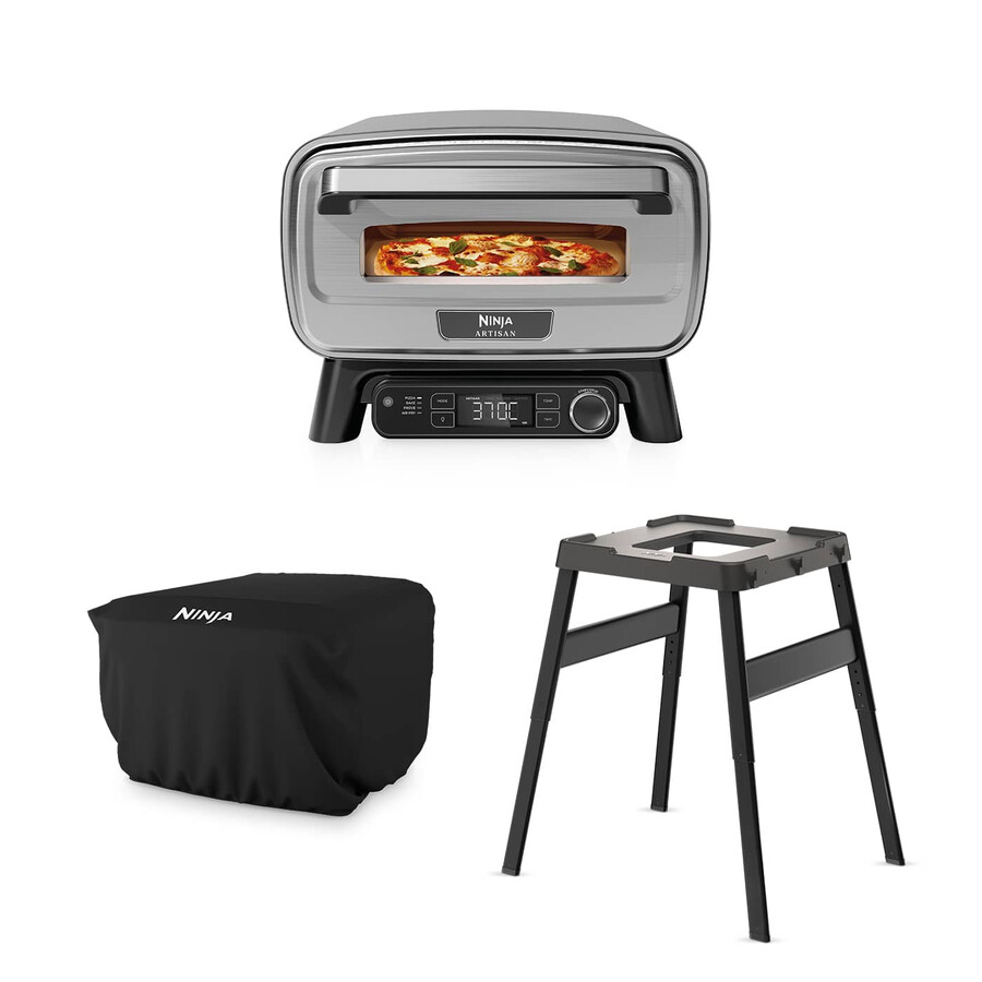 ninja artisan elektrische buitenpizzaoven en airfryer inclusief standaard en hoes.
