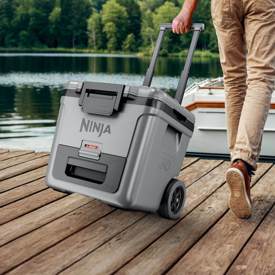 ninja frostvault 30qt28l koelbox op wielen met droogzone leigrijs fb230ukgy