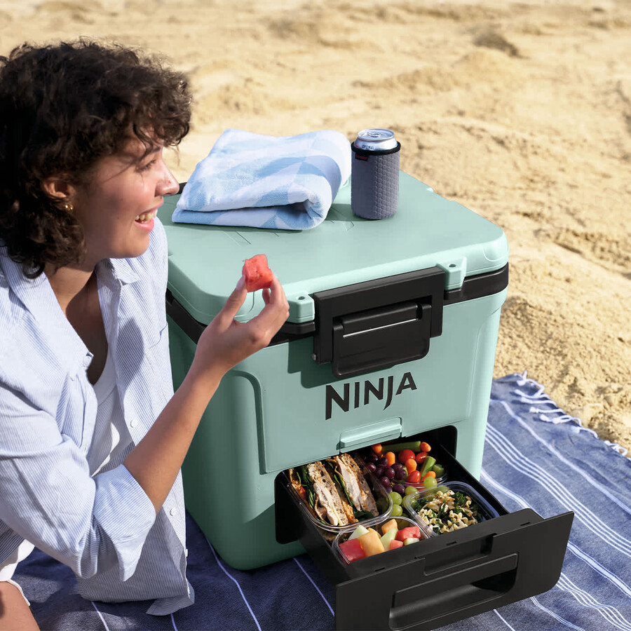 ninja frostvault 30qt28l koelbox op wielen met droogzone zeegroenblauw fb230ukmt