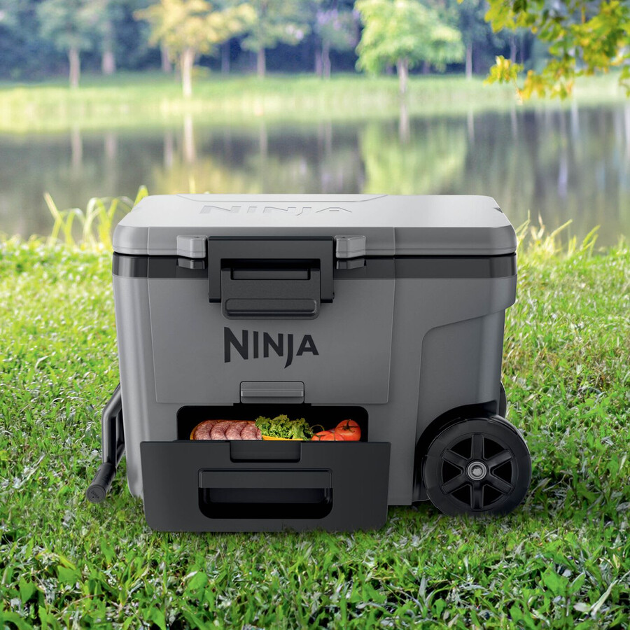 ninja frostvault 45qt42l koelbox op wielen met droogzone leigrijs fb245ukgy