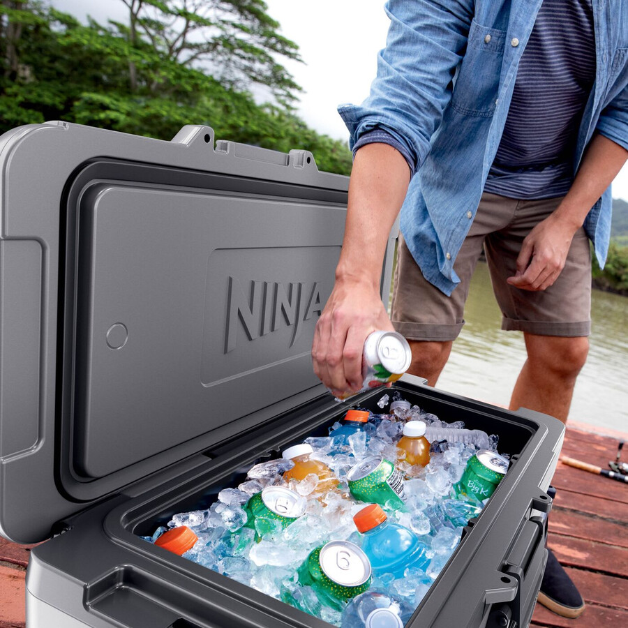 ninja frostvault 65qt61l koelbox op wielen met droogzone leigrijs fb265euukgy