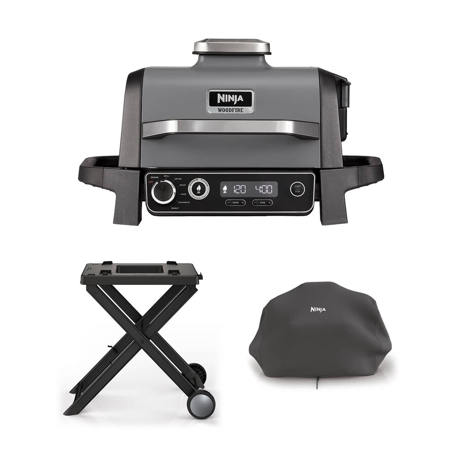ninja woodfire elektrische barbecuegrill en rookoven met standaard en afdekking
