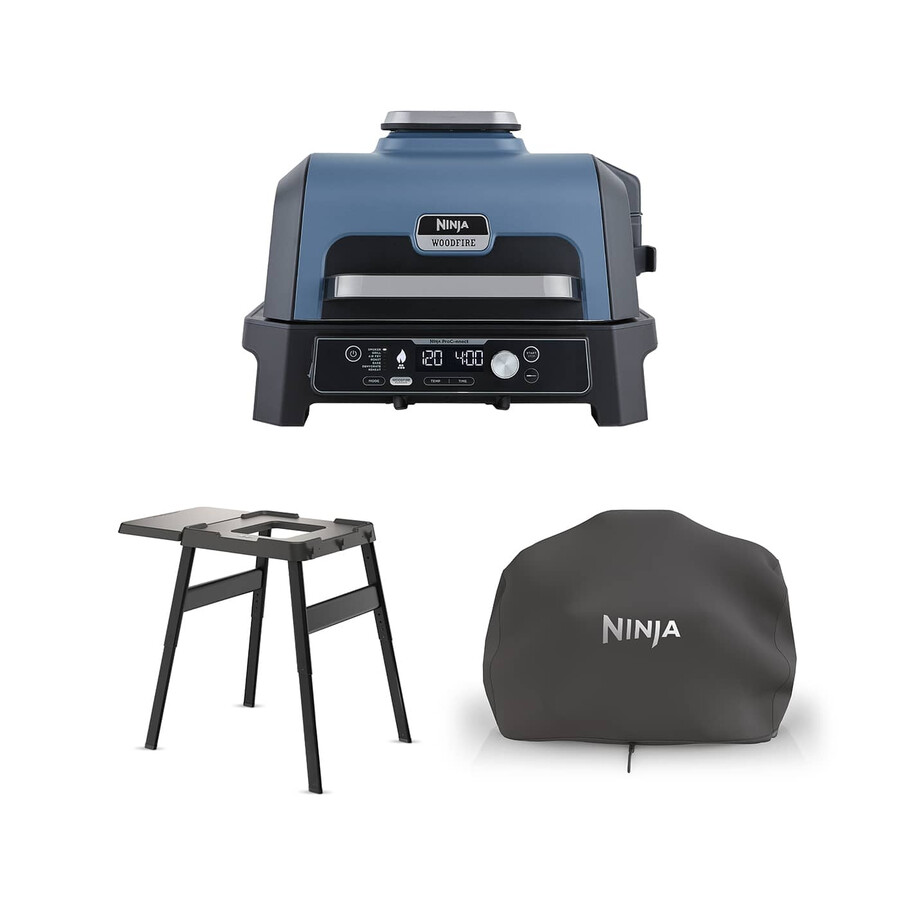 ninja woodfire pro connect xl elektrische barbecuegrill en rookoven met standaard en hoes