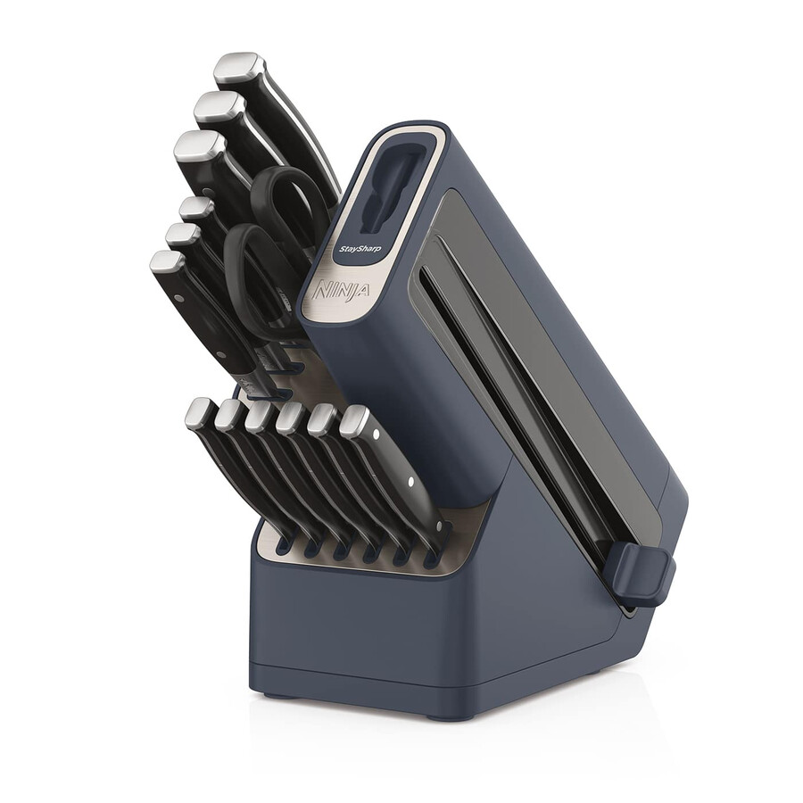 ninja foodi staysharp messenblok met geïntegreerde messenslijper deluxe 14-delige set - cyber space k32014ukcyd