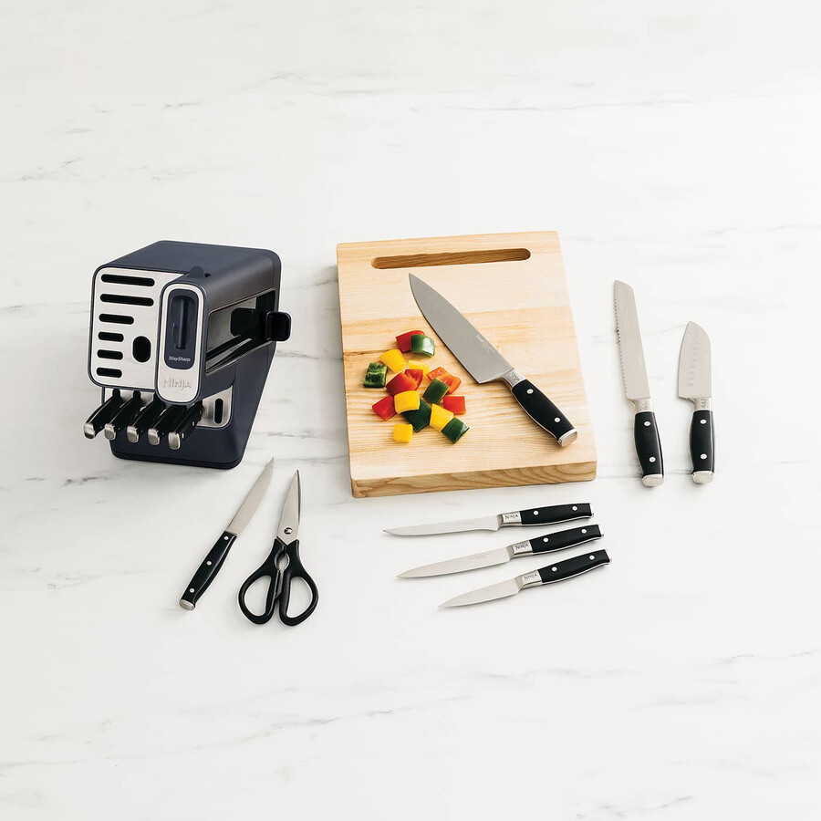 ninja foodi staysharp messenblok met geïntegreerde messenslijper deluxe 14-delige set - cyber space k32014ukcyd